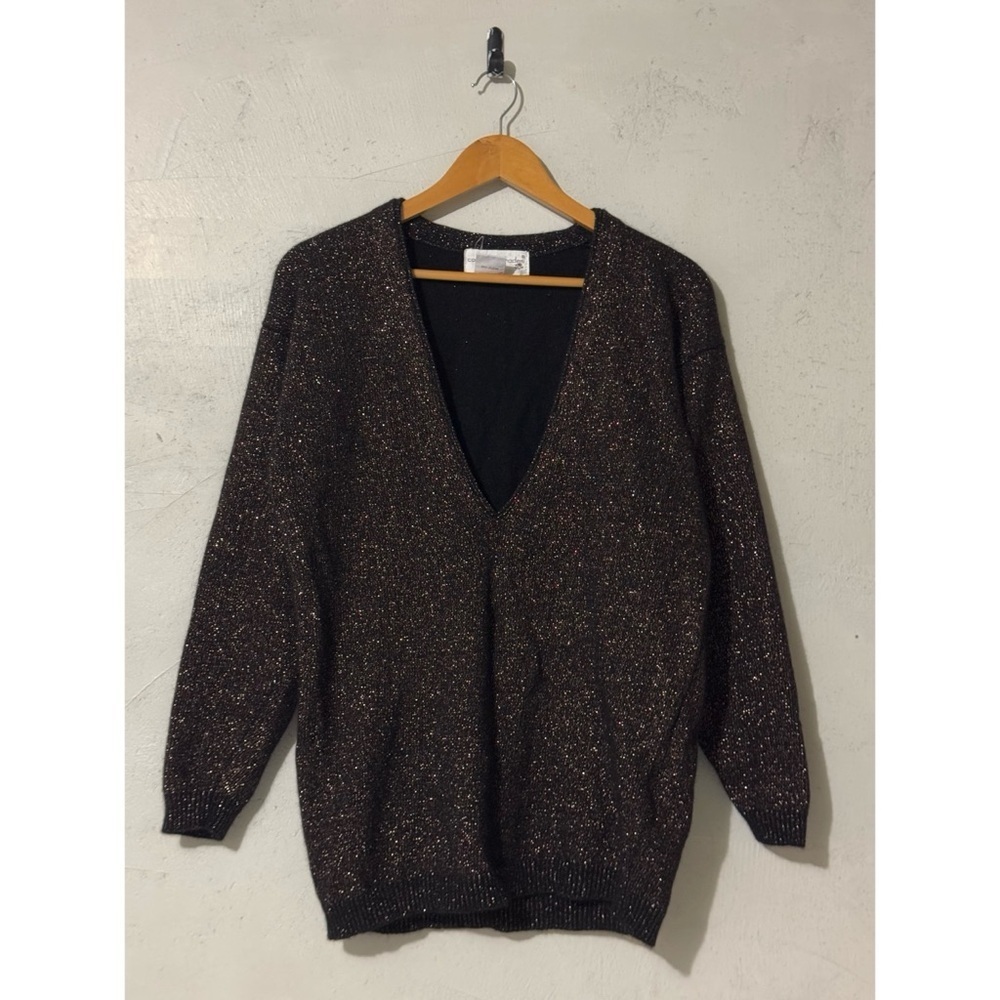 Courtney Rhodes Black Glitter Lambswool-Blend Long Sleeve Longline Sweater Vinta